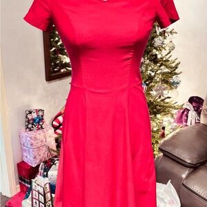 Red Flared Capped Sleeves Dress